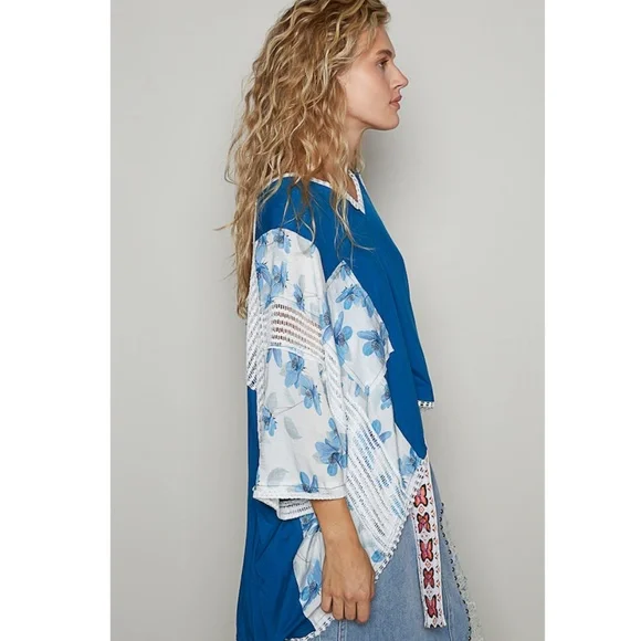 3596 Size Large “The Stephanie" Royal Blue Oversized High Low Top. New With Tag - Picture 3 of 4